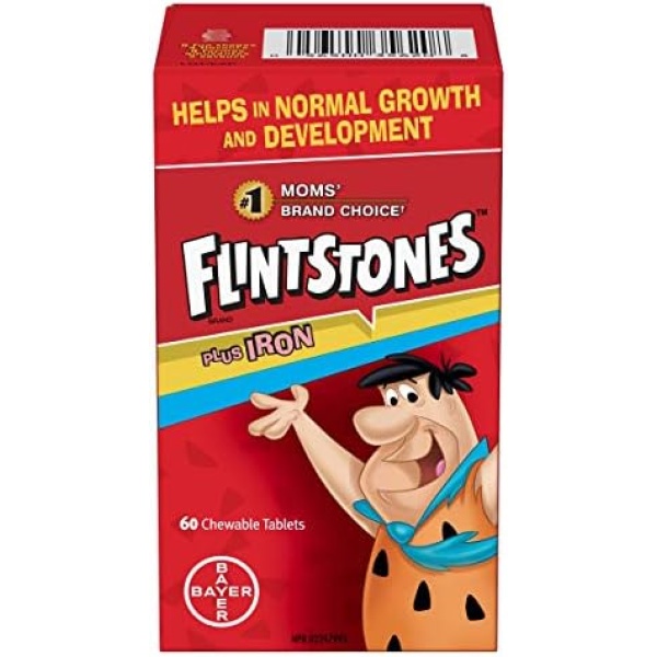 FLINTSTONES Plus Iron Chewable Multivitamin for Kids, Helps with Normal Growth and Development, 60 Chewable Tablets