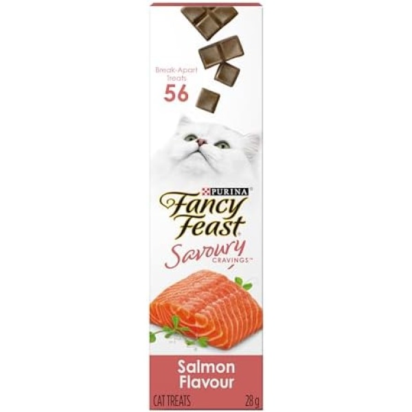 Fancy Feast Cat Treats, Savoury Cravings Salmon Flavour - 28 g Tub (20 Pack), Brown