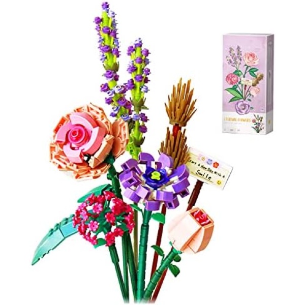 Flowers Bouquet Building Blocks Sets, DIY Artificial Flowers with Roses for Home Decoration, Botanical Collection Toy Gift for Adult Kids Girls 8-12 6-12 10 11 Year Old