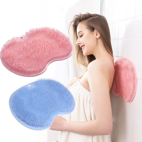 Gloserin 2 Pack Larger Shower Back & Foot Scrubber with Non-Slip Suction Cups- Cleans,Smooths,Exfoliates,Massages Your Feet Without Bending,Improve Foot Circulation,Soothes Tired Feet