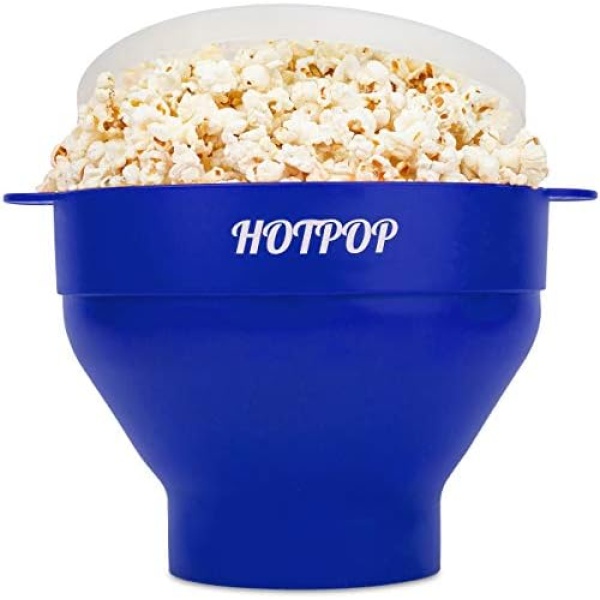 HOTPOP Collapsible Microwave Popcorn Popper Bowl with Handles BPA Free (Blue)