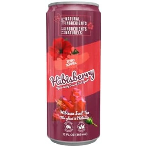 Hibisberry Hibiscus Zobo Sorrel Carbonated (Pack of 4) - Sorrel Drink - Zobo - Best Tea- Hibiscus Flavour - Iced Tea - Hibiscus drink - Hibiscus Tea - Caffeine Free - All Natural Ingredients - Vegan-No Preservatives