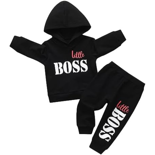 Infant Baby Boy Sweatsuit Set Toddler Long Sleeve Pullover Little Boss Print Top+Pant Clothes Set