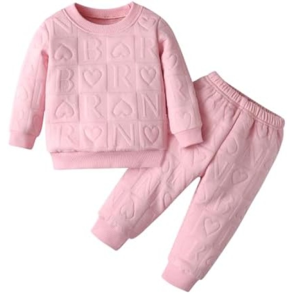 Infant Baby Girl Clothes Set Solid Color Long Sleeve Sweatshirt Pants Autumn Winter 2Pcs Outfits