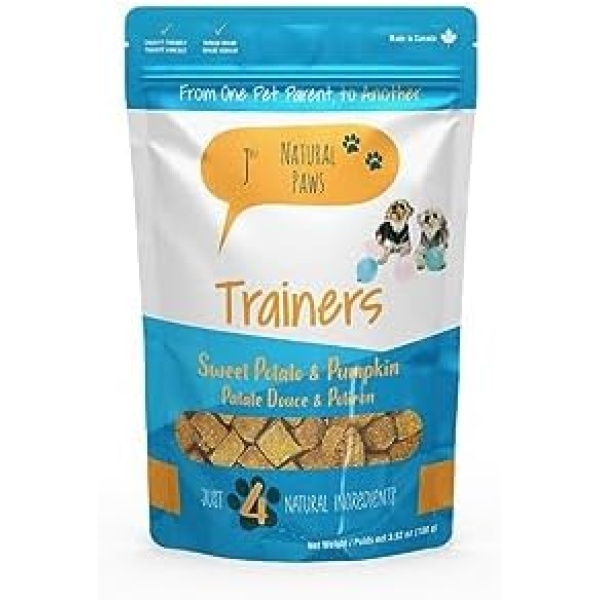 Just Natural Paws Sweet Potato & Pumpkin Dog Treats - Human Grade - Training Treats - Superfood Ingredients - No Preservatives, Additives, or Colours - Healthy Food Topper - Sustainable - Vegetarian