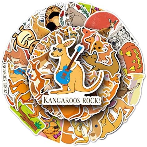 Kangaroo Stickers for Laptop(50 Pcs),Gift for Kids Teens Adults Girl,Kangaroo Waterproof Stickers for Water Bottle,Vinyl Stickers for Scrapbook,Journal,Dairy,Skateboard