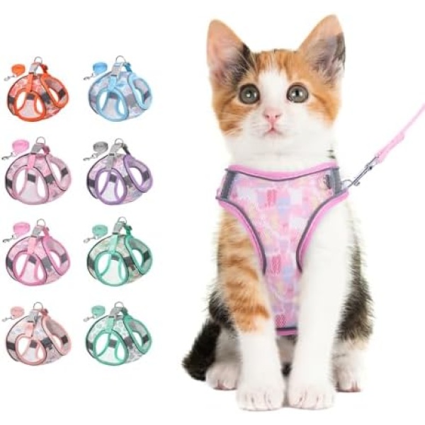 KeeKit Cat Harness and Leash Set, No Pull Adjustable Pet Harness for Walking, Reflective Puppy Harness with Padded Vest, Suitable for Hairless Cats, Persian Cats, Teddy (Pink,XXS)