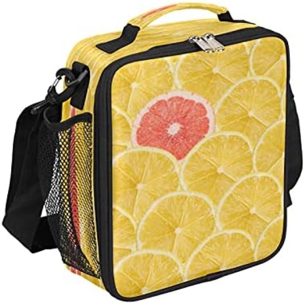 Kids Lunch Box Insulated Soft Lunch Bag, Fresh Lemon Print Leakproof Back to School Thermal Meal Prep Tote Kit Cooler Bag for Boys Girls, Reusable Lunch Container for Teens Women Men