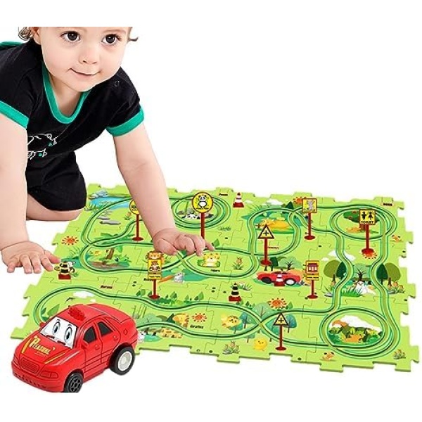 Kids Race Tracks for Boys,Fun Race Car Track Puzzle Play Set - Electric Vehicle, Race Car Track, Critical Thinking Educational Toys, Montessori Toys for Kids for 3 4 5 6 Years Old Wobblo