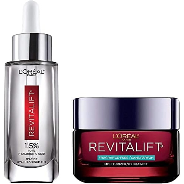 L'Oréal Paris Hydration Skincare Kit with Hyaluronic Acid Serum and Day Moisturizer for Face with Pro Retinol, Vitamin C and Hyaluronic Acid, Revitalift Triple Power LZR, Reduces Look of Wrinkles, Fragrance Free, Paraben Free, Skincare Kit, 2 Count