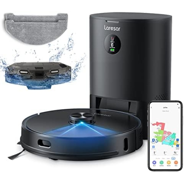 Laresar Robot Vacuums and Mop with Auto Dirt Disposal, Max 3500pa Suction, App Control, Editable Map, Lidar Navigation Smart Mapping, Works with Alexa, L6 Pro Robot Vacuum Cleaner Ideal for Pet Hair