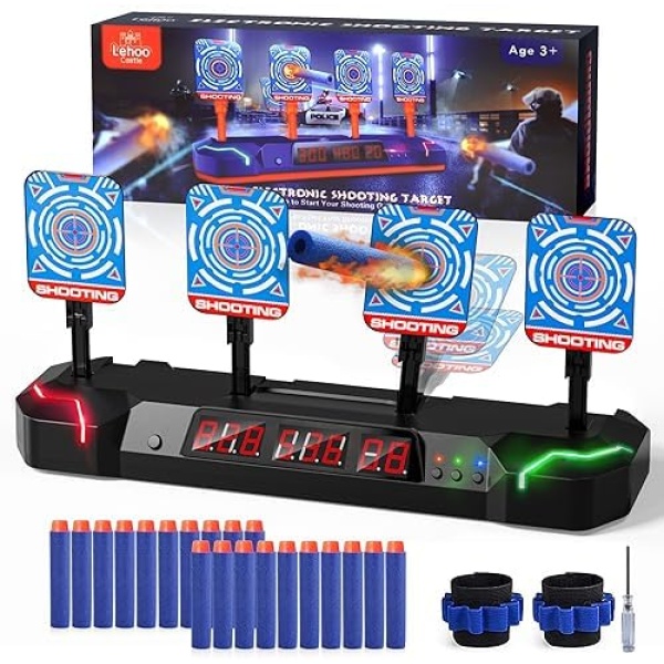 Lehoo Castle Target for Nerf Guns, Electronic Targets for Shooting, Auto Reset Digital Target with LED Light, Gift Toy for Kids Boys Girls 4 5 6 7 8