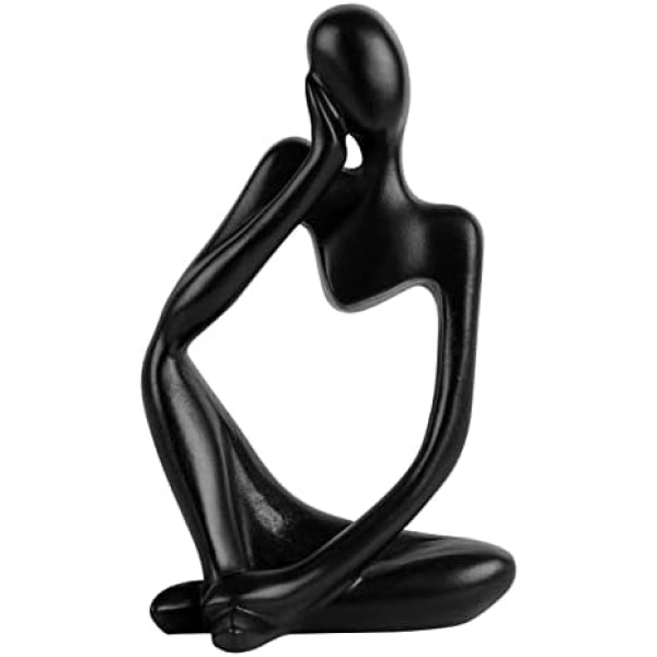 Lifexquisiter Mini Thinker Statue, Thinker Figurines Sculptures Home Decor, Modern Abstract Statue Ornaments for Living Room Bookshelf Desk Home Office Car Decorations, Black