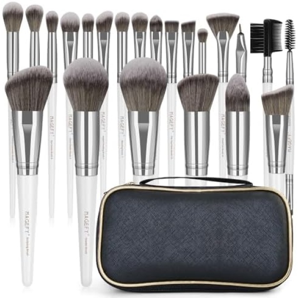 MAGEFY 22 Pcs Makeup Brushes with Case, Professional Makeup Brush Set Face Foundation Brushes Blending Powder Blush Eyeshadow Brushes Christmas Gift for Women Girls（Black)