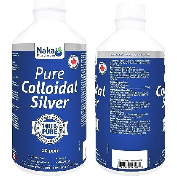 Naka Platinum Pure Colloidal SILVER 10 ppm 20% SUPER Extra BONUS Size - 900 ml (750+150 FREE)