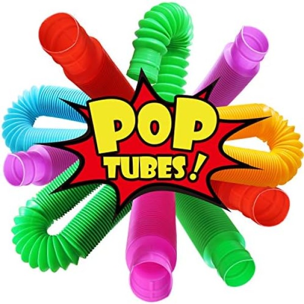 Novelty Place 6 Pack Pop Tube Sensory Fidget Toy for Kids and Adults, Colorful Heavy-Duty Pop Tubes for Construction and Building - Sensory Educational Toys for Stress, Autism, ADHD and Anxiety