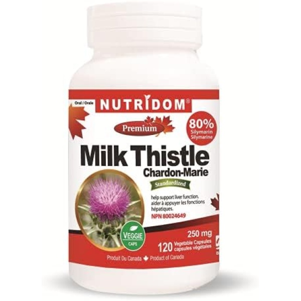 Nuridom Milk Thistle Capsules 250mg, Supports Liver Function, 80% Silymarin Milk Thistle Seed Extract Supplement, Non-GMO, Vegan, Gluten-Free, Dairy and Soy Free (120 Count)