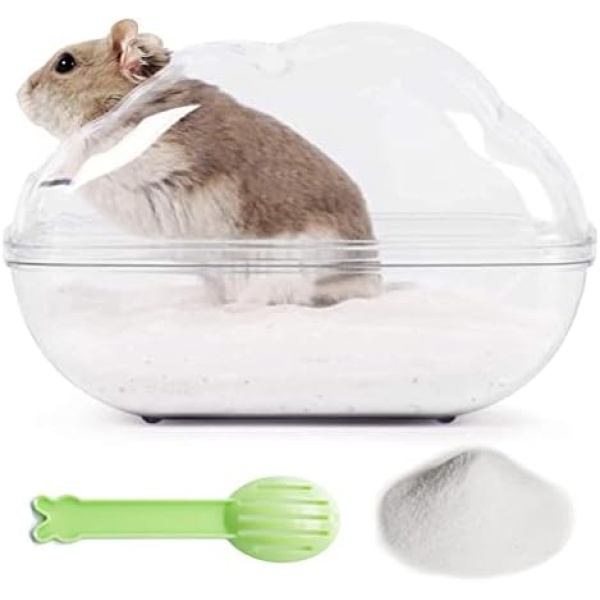 PESNLO Hamster Small Animal Sand Bath Box Bathtub Critter's Bathroom with Bath Sand and Scoop Accessories for Mice Hedgehog Lemming Gerbils or Other Small Pets (Medium)