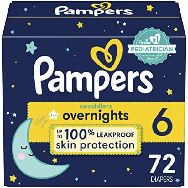 Pampers Diapers Size 6, 72 Count - Swaddlers Overnights Disposable Baby Diapers, Enormous Pack (Packaging & Prints May Vary)