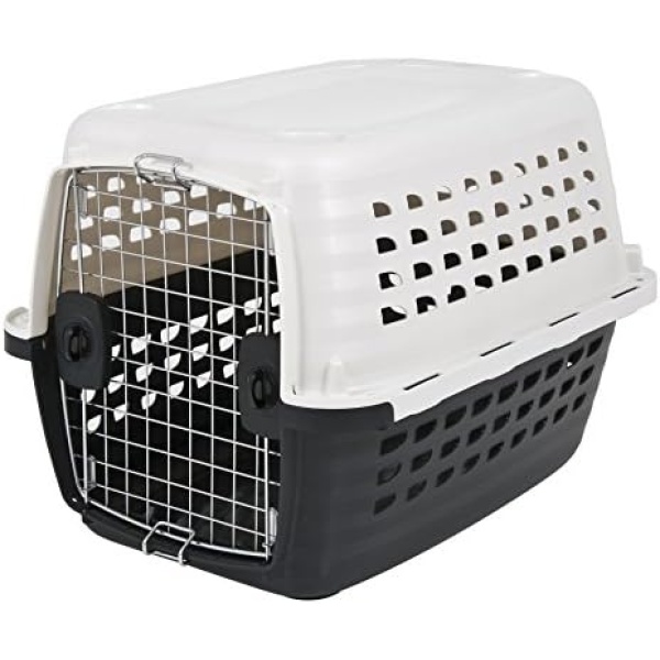 Petmate 41032 Compass Plastic Pets Kennel with Chrome Door, Metallic White/Black