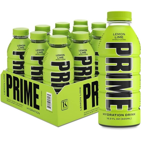 Prime Hydration Drink Sports Beverage"LEMON LIME," Naturally Flavored, 10% Coconut Water, 250mg BCAAs, B Vitamins, Antioxidants, 835mg Electrolytes, 20 Calories per 16.9 Fl Oz Bottle (Pack of 12)