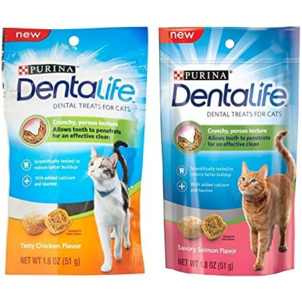 Purina Dentalife Dental Treats for Cats Bundle; Savory Salmon and Tasty Chicken