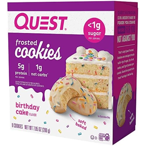 Quest Frosted Cookie, Protein Cookie, Birthday Cake, 8/box