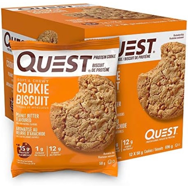 Quest Nutrition Peanut Butter Protein Cookie, High Protein, Low Sugar, High Fibre, Keto Friendly, 15g Protein, 1g Sugar, 12ct