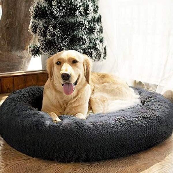 SAVFOX Calming Dog Bed, Anti Anxiety Dog Bed, Plush Donut Dog Bed for Small Dogs, Medium, Large & X-Large, Soft Fuzzy Comfy Dog Bed in Faux Fur, Cuddler Pet Bed, Washable, Multiple Sizes XS-XL