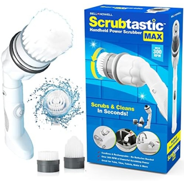 Scrubtastic Max Handheld Electric Spin Scrubber for Bathroom and More, Electric Scrubber, Shower Scrubber, Power Scrubber for Bathroom Cleaner Brush, Electric Cleaning Brush, Bathroom Scrubber