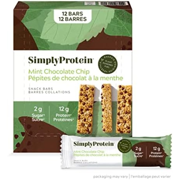 Simply Protein Mint Chocolate Protein Bars, Gluten Free, Vegan, High Protein Snacks, 12 Count