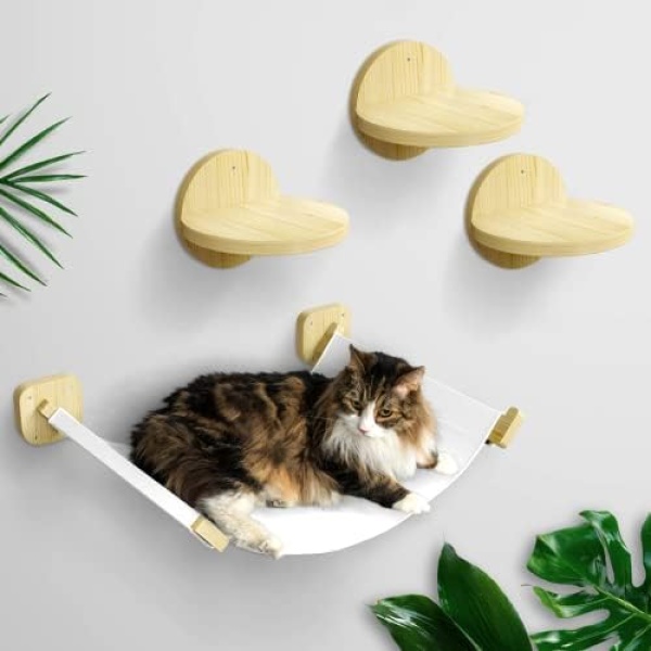 SnugglyPets Cat Hammock with 3 Cat Wall Steps - Sturdy Cat Wall Furniture and Easy to Assemble Wall Mounted Cat Climbing Shelves - Cozy Cat Shelves and Perches for Wall