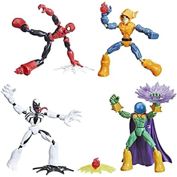 Spider-Man Marvel Bend and Flex Action Figure Toy 4-Pack, and Anti-Venom Vs. Marvel's Mysterio and Hobgoblin, for Ages 4 and Up