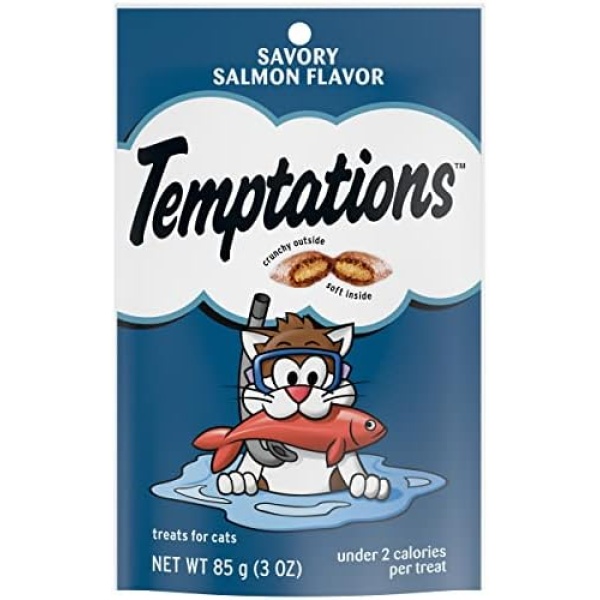 TEMPTATIONS Cat Treats, Savoury Salmon Flavour, 85g (12 Pack)