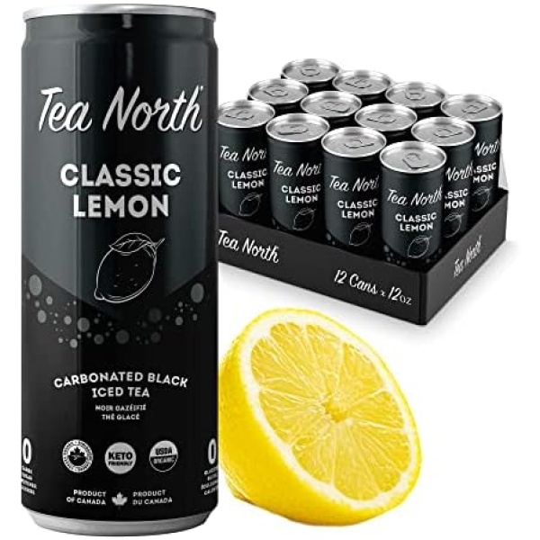 Tea North Keto Carbonated Iced Tea - No Sugar, Sweeteners, or Calories - Natural Clean Energy Drink - Gluten-Free, Paleo & Diabetic-Friendly - Healthy, Organic & Refreshing Sparkling Beverage - 355 ml (Pack of 12) - Classic Lemon