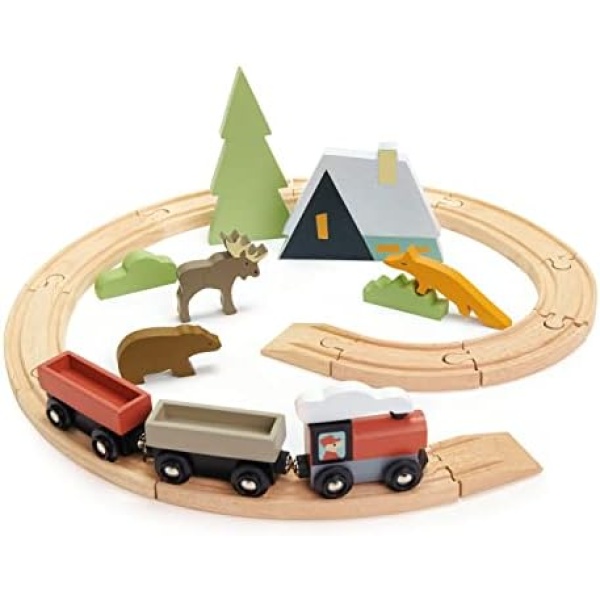 Tender Leaf Toys - Treetops Train Set - 22 Pcs Wooden Toy Train Set Kids - Wood Construction Toys Compatible with Brio, Intelligent and Imaginative Play Skills for Age 3+