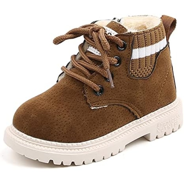 Toddler Baby Boys Girls British Style Ankle Boots Suede Snow Boots Faux-Fur Lined Warm Shoe Lace Up Boots Shoes