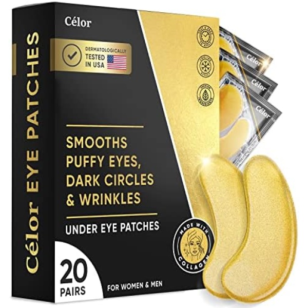 Under Eye Patches (20 Pairs) - Golden Under Eye Mask Amino Acid, Under Eye Mask for Face Care, Eye Masks for Dark Circles and Puffiness, Under Eye Masks for Beauty & Personal Care