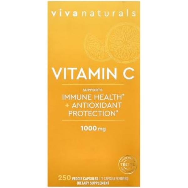 Vitamin C 1000mg with Bioflavonoids and Rose Hips - Daily Immune Supplement and Antioxidant Protection, Premium Non-GMO Vitamin C, Supports Healthy Bones and Teeth, 250 Veggie Capsules