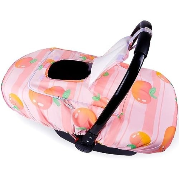 Winter Car Seat Covers for Babies Carseat Cover Girls Car Seat Cover Warm Windproof Baby Carrier Canopy with Window Pink Peach