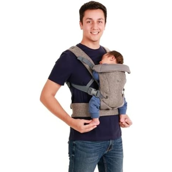 YOU+ME 4-in-1 Baby Carrier Newborn to Toddler - All Positions Baby Chest Carrier - Front and Back Carry Baby Carriers - Includes 2-in-1 Bandana Bib - Baby Holder Carrier for 4-14 kg (Grey Mesh)