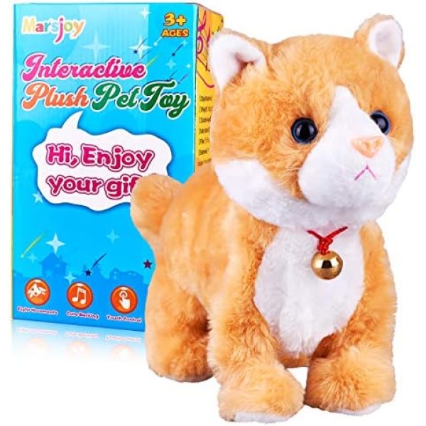 Yellow Plush Cat Stuffed Animal Interactive Cat Robot Toy, Barking Meow Kitten Touch Control, Electronic Cat Pet, Cat Kitty Toy, Animated Toy Cats for Girls Baby Kids L:12" * H:8" * W:5"