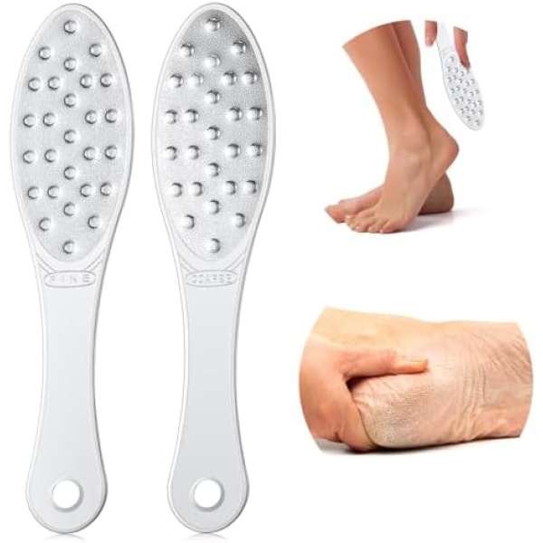 2 Pcs Stainless Steel Foot Scraper Metal Foot File Double Sided Foot File Callus Remover Professional Foot Rasp Scrubber for Wet or Dry Skin Easy to Clean Pedicure Tool Heel
