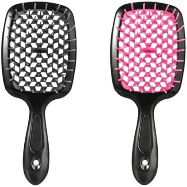 2pcs Vented Detangling Hair Brushes for Unbrush, Detangler Brush for Curly Hair Practical Detangle Hair Comb Anti-static Detangling Brush for Wet Dry Natural Thick Hair(Black, Rose Red)