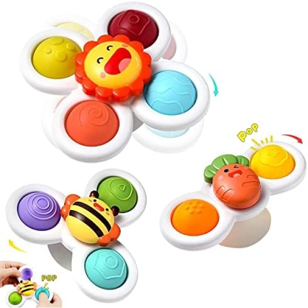 3 Pcs Suction Cup Spinner Toys, Spinning Toys for Toddlers, Baby Rotating Toys With Decompression Function, Sensory Toys Early Education Toys Bathtub Toy Dining Chairs Toys, Birthday Gifts for Baby Boy Girl