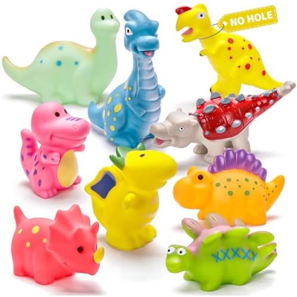 Baby Dinosaur Bath Toys for Toddler 6 - 12- 18 Months, No Hole Mold Free Bathtub Toys, Kids Pool Water Toys, Christmas Birthday Gifts for 1 2 3 4 5 Year Old Boys Girls (9 Pack)