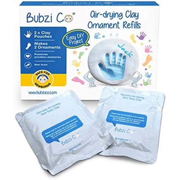 Baby Handprint & Footprint 2X Air-Drying Clay Ornament Refills for Newborns & Infants to Make More Ornaments, Personalised Keepsake for Baby Nursery Decor - Baby Gift for Baby Registry