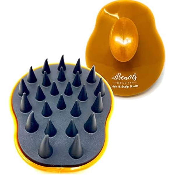 Benols Beauty Scalp Massager Shampoo Brush - Hair Scalp Scrubber with Soft Silicone Bristles - Perfect Head Massager for Men, Women, Childs, and Pets (Black/Gold)