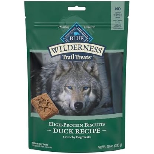 Blue Buffalo Wilderness Trail Treats High Protein Grain Free Crunchy Dog Treats Biscuits, Duck Recipe 283G Bag, Brown, 10 Oz