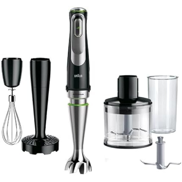 Braun MultiQuick 9 Immersion Hand Blender with Imode Technology - MQ9137XI - Includes Beaker, Whisk, Masher, 2-Cup Chopper with Ice Crush Knife, Black